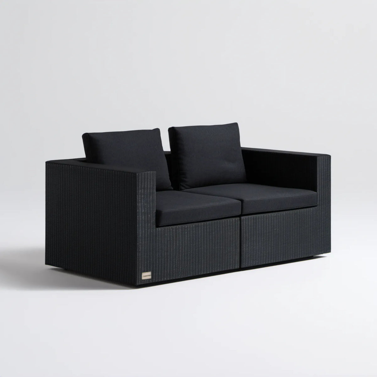 Dwuosobowa sofa ogrodowa z technorattanu, czarna, 129 × 70 × 63 cm