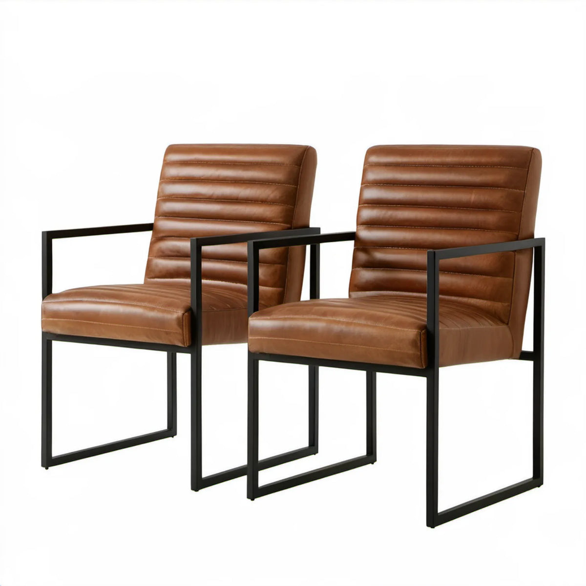 Zestaw 2 krzeseł z podłokietnikami brązowo-czarnych, 56 x 60 x 88 cm, skóra PU i stal