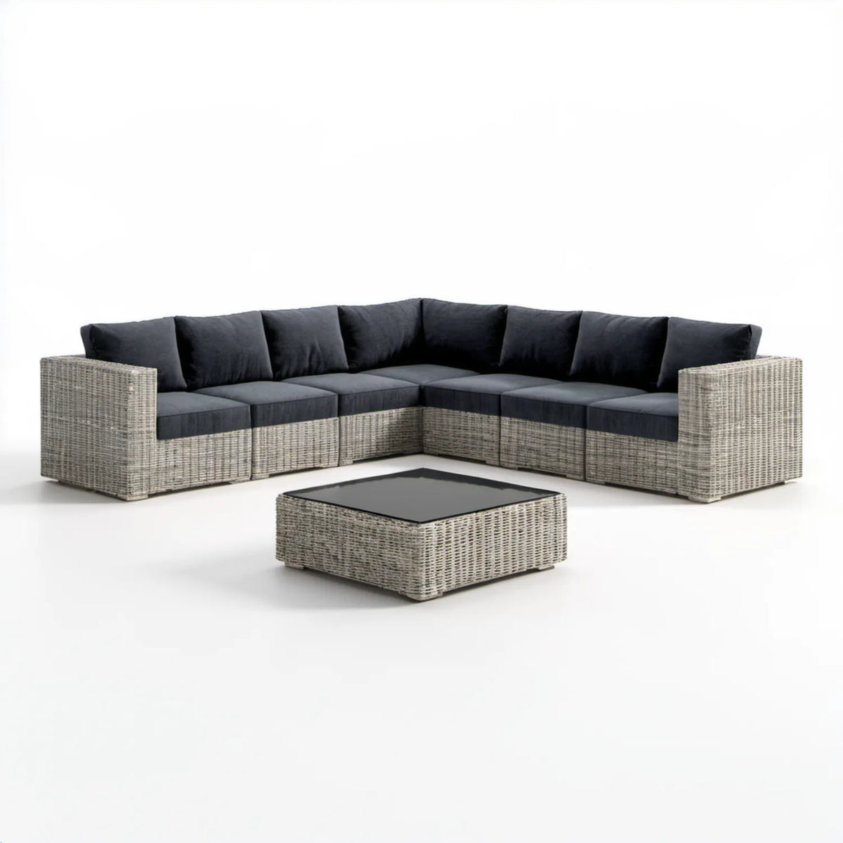 Modułowy narożnik ogrodowy z technorattanu PE ze stolikiem 280 × 210 × 65 cm Szary/Czarny