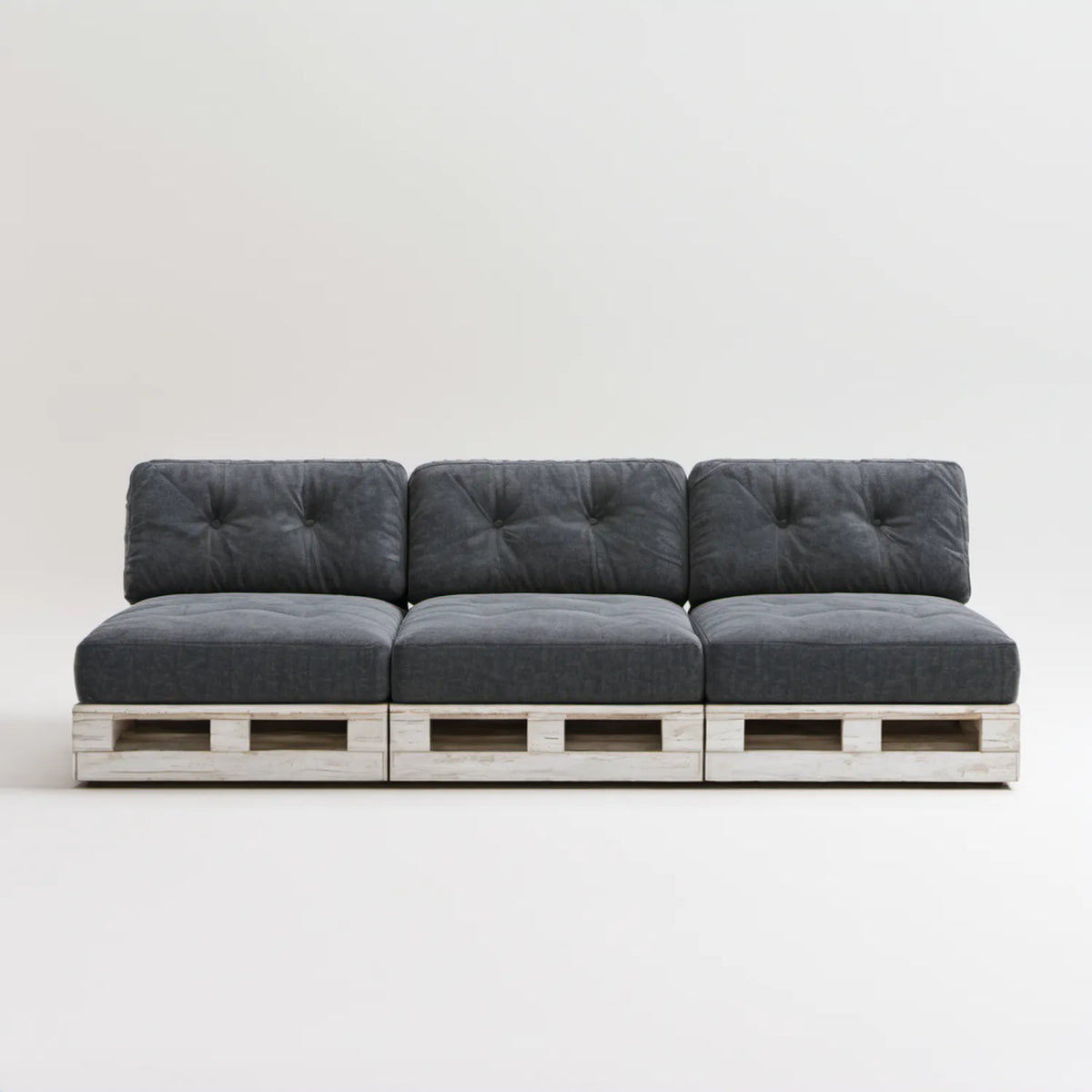 3-osobowa sofa ogrodowa z palet, ciemnoszara i jasnoszara, 360 x 80 x 65 cm