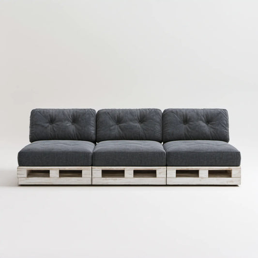 3-osobowa sofa ogrodowa z palet, ciemnoszara i jasnoszara, 360 x 80 x 65 cm