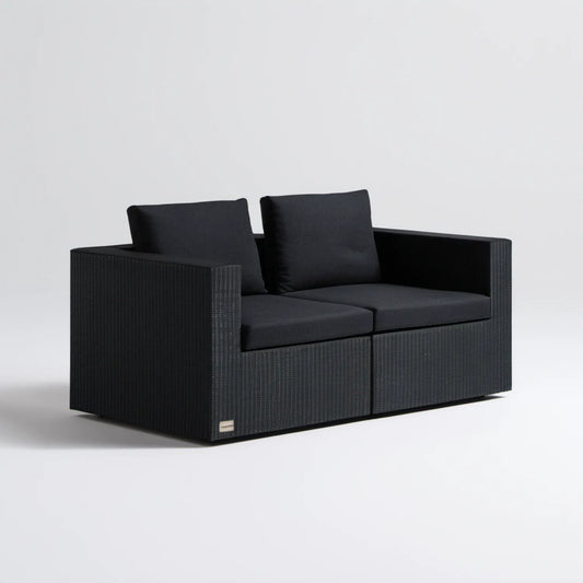 Dwuosobowa sofa ogrodowa z technorattanu, czarna, 129 × 70 × 63 cm