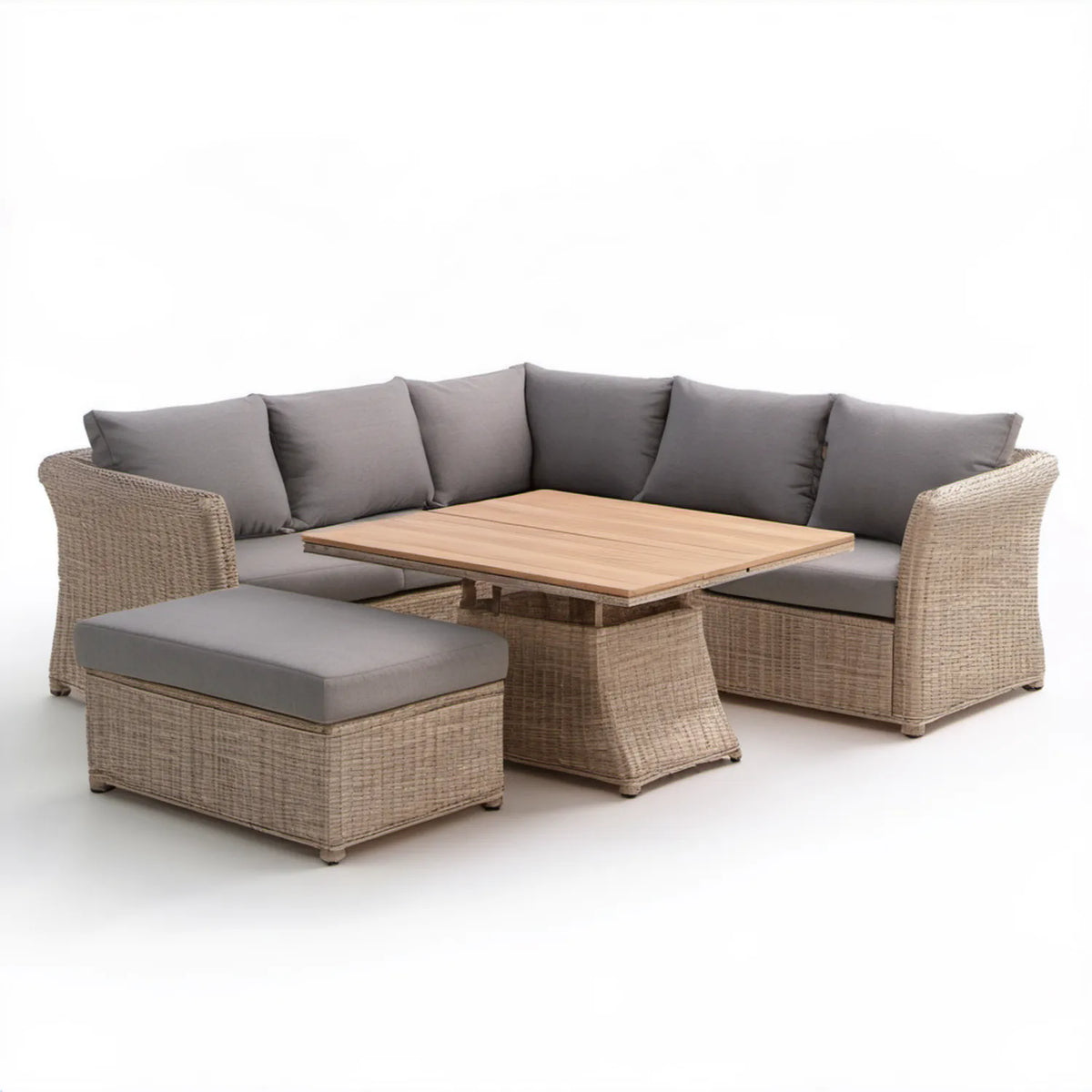 3-częściowy zestaw wypoczynkowy z technorattanu PE beżowo-szary, sofa 230 x 90 x 80 cm