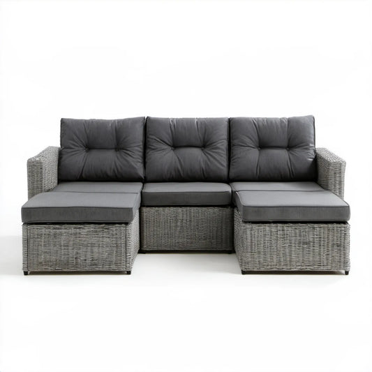 Modułowa sofa ogrodowa z technorattanu PE 200 × 70 × 75 cm Szara/Antracytowa