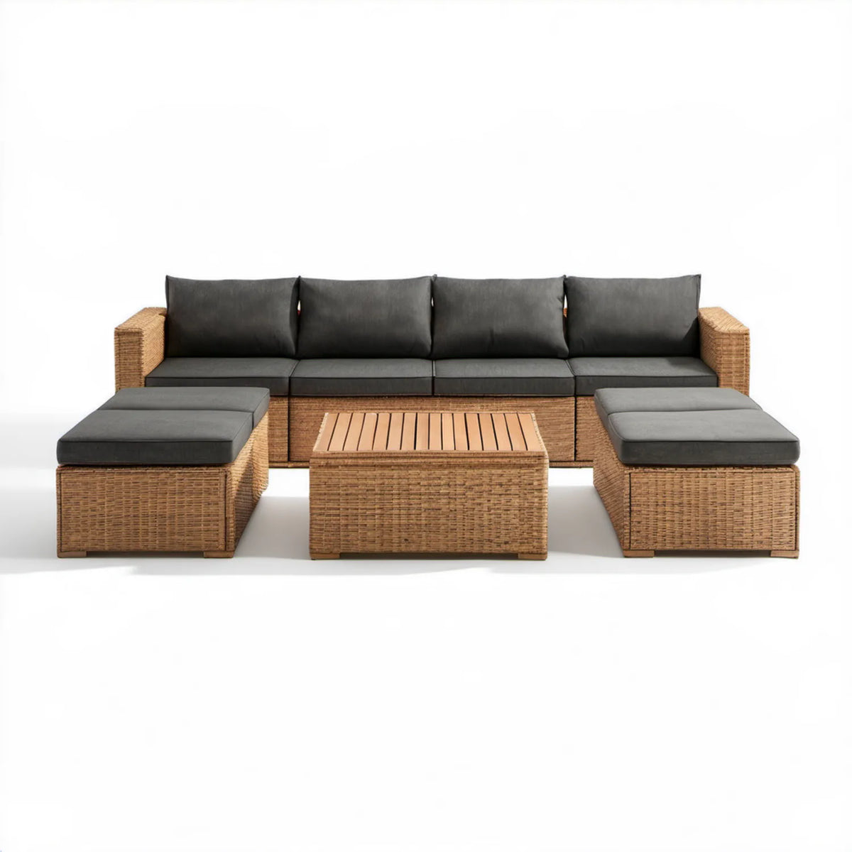 Zestaw wypoczynkowy z technorattanu brązowy z grafitowymi poduszkami, sofa 280 x 75 x 68 cm