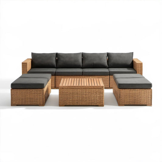 Zestaw wypoczynkowy z technorattanu brązowy z grafitowymi poduszkami, sofa 280 x 75 x 68 cm